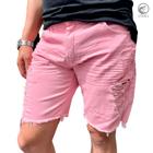 Bermuda Jeans Masculina Destroyed Rosa