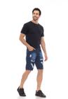 Bermuda Jeans Masculina Rasgada Premium Confortável Casual - Azul