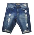 Bermuda Jeans Masculina, Sarja, Elastano, Destroyed, Rasgada - Jeans Grosso Pesado - Linha Premium