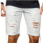 Bermuda Jeans Masculino Preto e Branco Rasgada c/ lycra