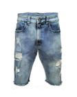 Bermuda Jeans Premium com elastano - Destroyed - Rasgadinha - Jeans Claro