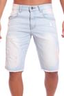 Bermuda masculina jeans clara rasgada sem lycra com barra desfiada Ref: 010