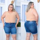 Bermuda Short Taiga Jeans Feminino Plus Size Cintura Alta Barra Dobrada Lycra/Elastano