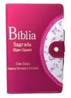 Biblia Carteira Harpa Letra Hipergigante Índice Pink Floral