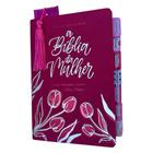 Biblia da Mulher de estudos Pink com abas adesivas coladas ARC + Marca páginas glitter