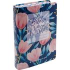 Bíblia da Mulher NAA Média Capa Azul Tulipa Rosa