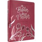 Bíblia da Mulher Nova Edição ARC Aston Rosa Tulipa Letra Grande material sintético Letterings em Salmos Espaço p/ anotações
