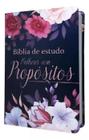 Bíblia de Estudo Temática Mulheres com Propósito Harpa Flores Azul Marinho - CPP