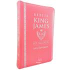 Bíblia Feminina King James Zíper BKJ Letra Hiper Gigante Rosa