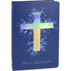Bíblia Jovem Capa Dura Almeida Super Slim Azul Cruz Brilhante