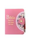 Biblia Média Carteira Harpa Letra Grande Índice Rosa Floral