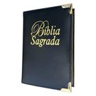 Biblia Preta material sintético Cp dura acolchoada com Borda Dourada S Cantoneiras ARC com Harpa
