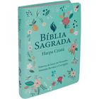 Bíblia Sagrada ARC Letra Grande Harpa Cristã Capa Luxo Floral Azul Claro