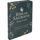 Bíblia Sagrada ARC Letra Grande Harpa Cristã Capa Luxo Floral Verde Escuro