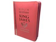 Bíblia Sagrada de Estudo/ King James Atualizada/ Letra Hiper Gigante/ Capa Luxo PU com Zíper Rosa