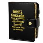 Bíblia Sagrada Letra Grande Botão Preta C/ Harpa e Caneta