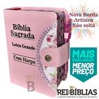 Bíblia Sagrada Letra Grande - Rosa - Botão e Caneta Revista e Corrigida - Com Harpa