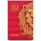 Bíblia Sagrada NVI Slim Capa Dura Vermelha Leão Dourado Masculina/Feminina para Jovens e Adolescentes Estudo Devocional
