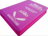 Bíblia Sagrada Pink/ Letra Jumbo- ARC/ Capa PU Luxo Alto Relevo/ Com Zíper e Harpa