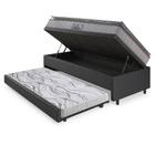 Bicama Box Baú 88x188 Tecido em Revestimento Sintético Linho Preto com Colchão Orthosono New Dupla Face Espuma D28 Anjos
