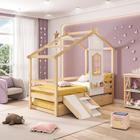 Bicama Infantil Prime House com Mini Escorregador e Telhado V Casatema Branco/Natural