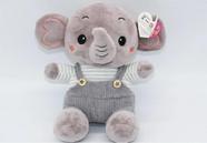 Bichinho Elefante De Pelúcia Com Roupa 03 Cores, Rosa,Branco e Cinza Sunn Toys
