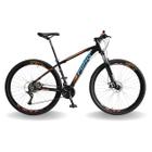 Bicicleta 29 pumabike lince 27v steez, freio mec, k7, susp trava, preto com laranja e azul, 19