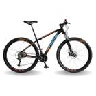 Bicicleta 29 pumabike lince 27v steez, freio mec, k7, susp trava, preto com laranja e azul, 21