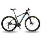 Bicicleta 29 pumabike lince 27v steez, freio mec, k7, susp trava, preto verde e azul, 21