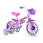 Bicicleta Aro 12 com Rodinhas Rosa e Violeta Trava de Segurança Nathor
