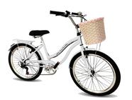 Bicicleta aro 2 6 com cesta 6 marchas cor branco
