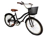 Bicicleta aro 24 retrô vintage 6v com cesta de metal Preto