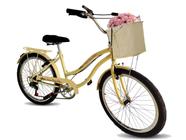 Bicicleta aro 24 vintage passeio cesta 6 marchas bege