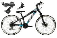 Bicicleta Aro 26 CBicicleta Aro 26 Vikingx Tuff Preto/Azul 21v Alumínio Câmbio Shimano Freio a Disco Aros Vmaxx Brancos