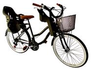 Bicicleta aro 26 com 2 cadeirinhas 18 marchas cesta Preto