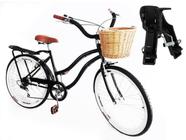 Bicicleta aro 26 com cadeirinha frontal cesta de vime 6v - Maria Clara Bikes