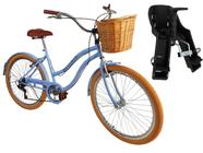 Bicicleta aro 26 com cadeirinha infantil 6v com vime Azul BB - Maria Clara Bikes