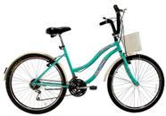 Bicicleta Aro 26 Feminina Beach Retrô 18 Marchas Azul Turquesa