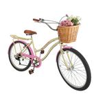 Bicicleta aro 26 Feminina cesta vime bagageiro 6v Bege Rsa. - Maria Clara Bikes