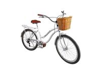 Bicicleta aro 26 Feminina com cesta vime 6 machas Branco