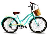 Bicicleta aro 26 feminina retrô cesta tipo vime 6v tiffany