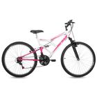 Bicicleta Aro 26 Fullsion 18V Suspensão Feminina Mormaii Branco e Rosa