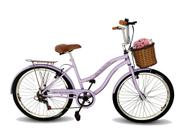 Bicicleta aro 26 passeio retrô cesta 6 marchas lilás