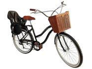 Bicicleta aro 26 retrô 6 marchas cadeirinha cesta forte Pret