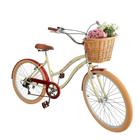 Bicicleta Aro 26 retro 6v Cesta vime natural Bege