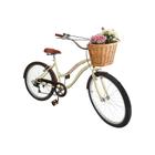 Bicicleta Aro 26 retro 6v Cesta vime natural Bege Marrom