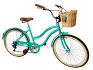 Bicicleta Aro 26 retro 6v Cesta vime natural Verde-agua