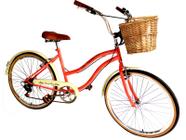 Bicicleta Aro 26 Retrô 6v Feminina Cesta Vime Salmão