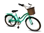 Bicicleta aro 26 retrô cesta tipo vime 6 marchas verde água