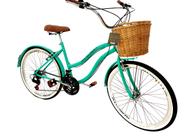 Bicicleta Aro 26 Retrô Estilo Vintage Cesta Vime Verde Agua